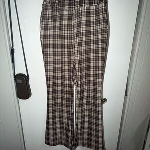 Brown Plaid Flare Pants